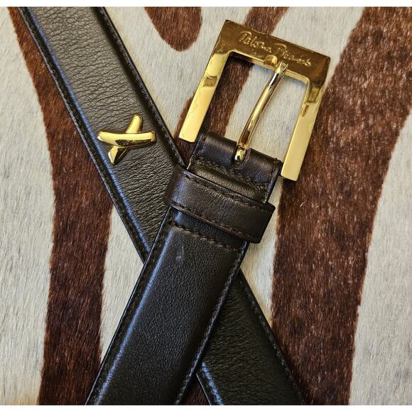 Paloma Picasso Accessories - Vintage PALOMA PICASSO Black Leather Belt X Gold 1.5" Sz M/75 Made in Italy